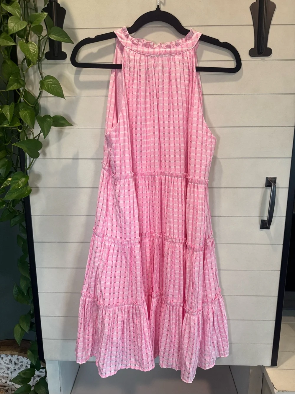 THML Pink Tiered Tassel Midi Dress